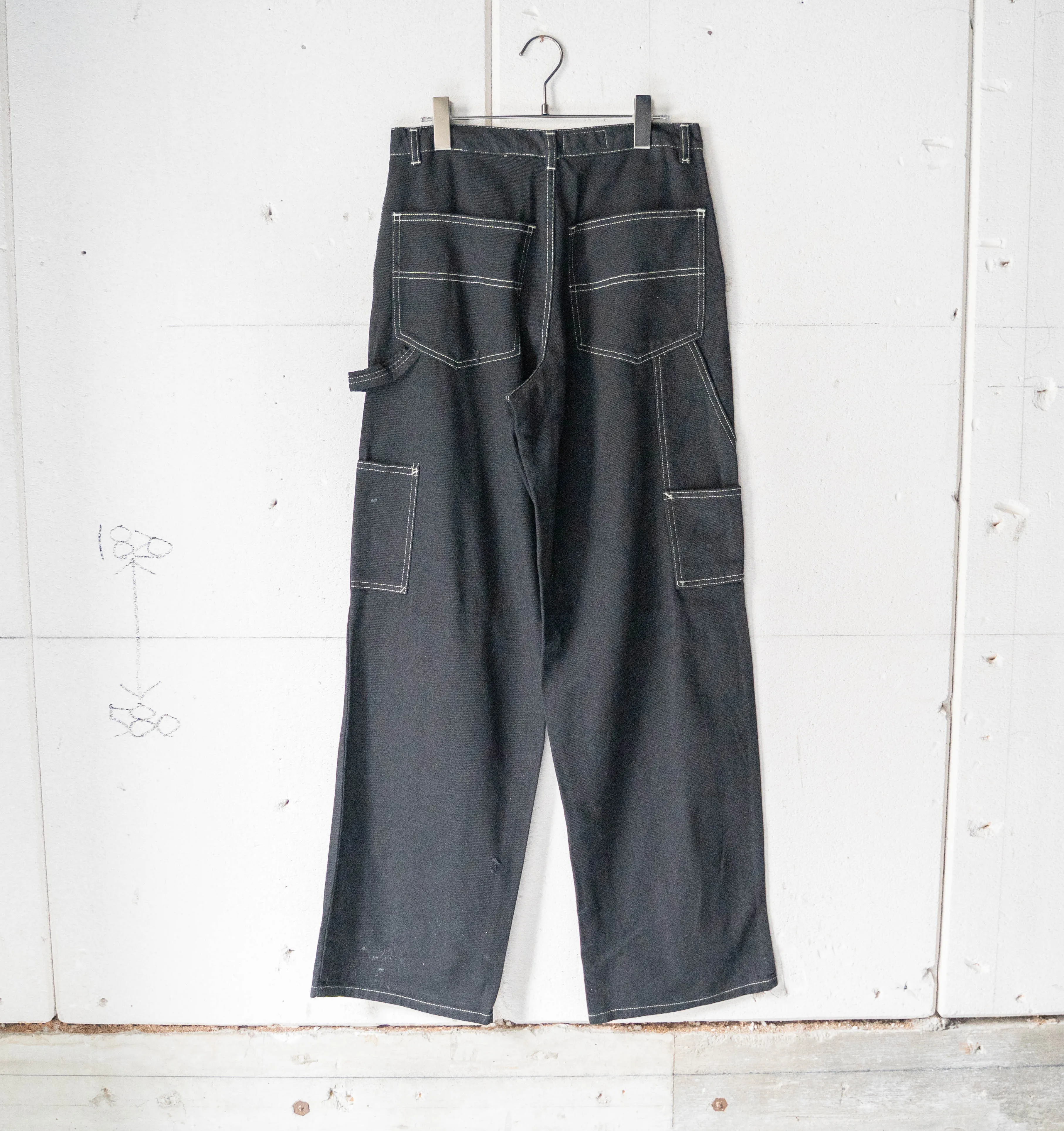 around 2000s "HERE&THERE" black baggy wide work pants -painter type- "dead stock"　